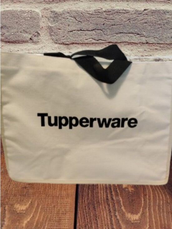 Tupperware Handbags - Tupperware Promotional Consultant Logo Cream Canvas Tote Bag with Black Handles!